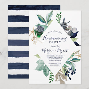 Modern Nautical   Greenery Housewarming Party Kaart