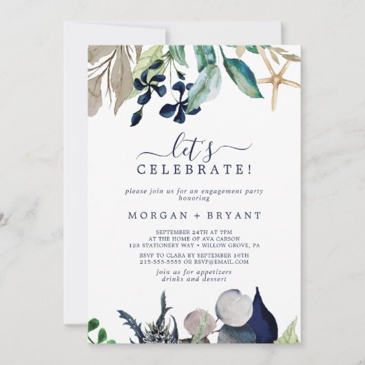 Modern Nautical | Greenery Let's Celebrate Kaart (Voorkant)