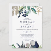 Modern Nautical | Greenery Navy Stripe Wedding Kaart (Voorkant)