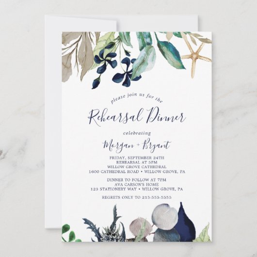 Modern Nautical | Greenery Rehearsal Dinner Kaart (Voorkant)
