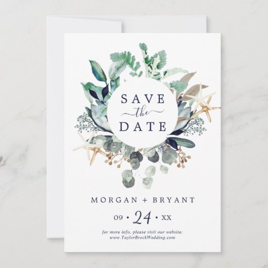 Modern Nautical | Greenery Save the Date Kaart (Voorkant)