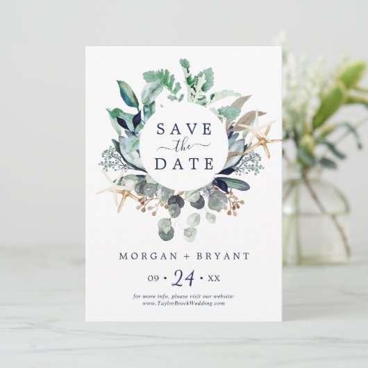 Modern Nautical | Greenery Save the Date Kaart (Staand voorkant)
