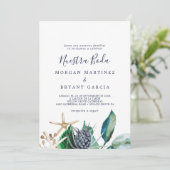 Modern Nautical | Greenery Spain Nuestra Boda Kaart (Staand voorkant)