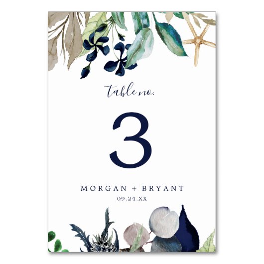 Modern Nautical | Greenery Table Number Kaart (Achterkant)
