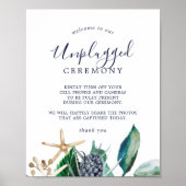 Modern Nautical | Greenery Unplugged Ceremony Sign Poster (Voorkant)