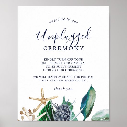 Modern Nautical | Greenery Unplugged Ceremony Sign Poster (Voorkant)