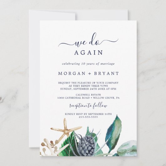 Modern Nautical | Greenery We Do Again Vow Renewal Kaart (Voorkant)