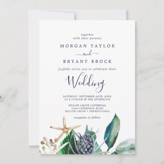 Modern Nautical | Greenery Wedding Kaart (Voorkant)