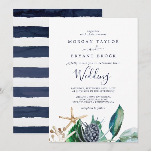 Modern Nautical | Greenery Wedding Kaart (Voorkant / Achterkant)