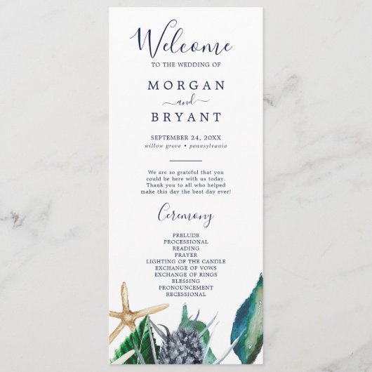 Modern Nautical | Grieks weddenschap Programmakaart (Voorkant)