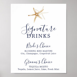 Modern Nautical Handtekening Drink Starfish Poster