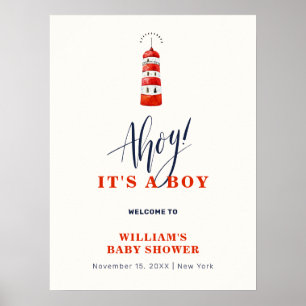 Modern Nautical Lighthouse Baby shower Welkom Poster