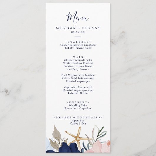 Modern Nautical | Menu Floral Wedding (Voorkant)