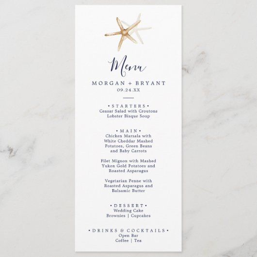Modern Nautical | Menu Starfish Weddenschap (Voorkant)