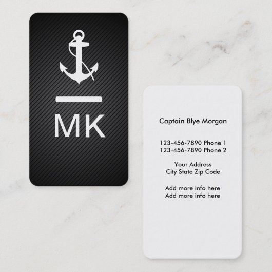 Modern Nautical Monogram Visitekaartje (Voorkant / Achterkant)
