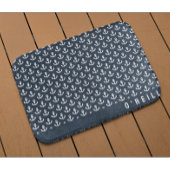 Modern Nautical Navy Blauw en Wit Ankerpatroon Badmat