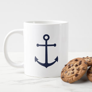 Modern Nautical Navy Blue Anchor Grote Koffiekop