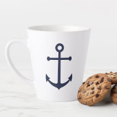 Modern Nautical Navy Blue Anchor Latte Mok