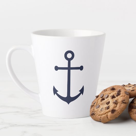 Modern Nautical Navy Blue Anchor Latte Mok