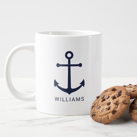Modern Nautical Navy Blue Anchor met aangepaste na Grote Koffiekop