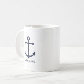Modern Nautical Navy Blue Anchor met aangepaste na Koffiemok (Voorkant links)