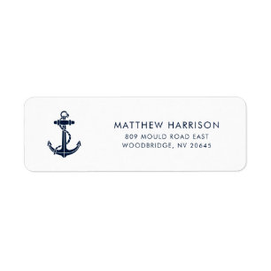 Modern Nautical Navy Blue Anchor Retouradres Etiket