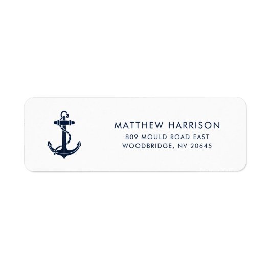 Modern Nautical Navy Blue Anchor Retouradres Etiket (Voorkant)