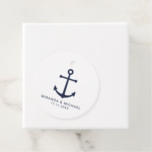 Modern Nautical Navy Blue Anchor Wedding Bedankjes Labels (In situ)