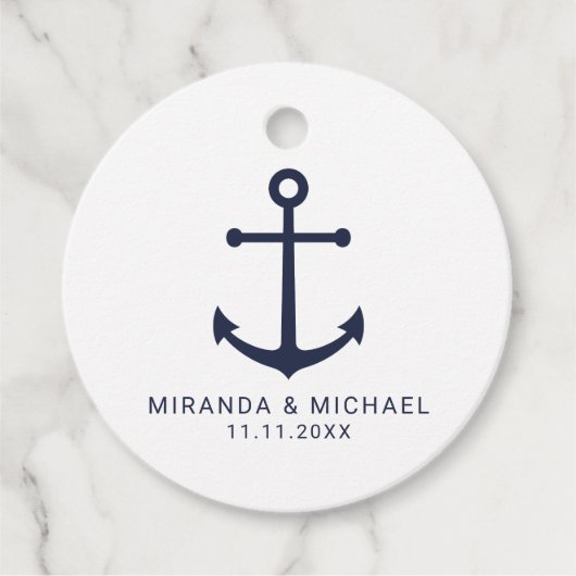 Modern Nautical Navy Blue Anchor Wedding Bedankjes Labels (Voorkant)