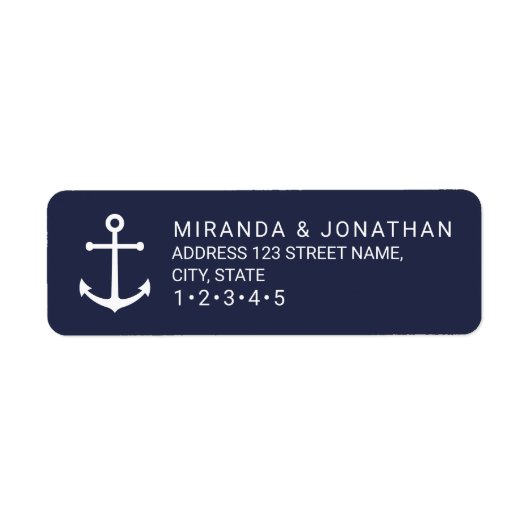Modern Nautical Navy Blue Anchor Wedding Etiket (Voorkant)
