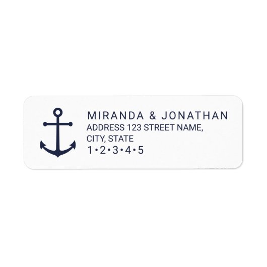 Modern Nautical Navy Blue Anchor Wedding Etiket (Voorkant)