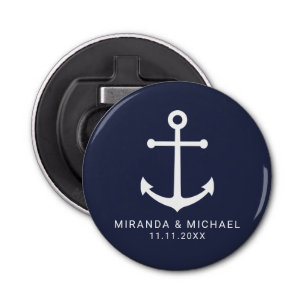 Modern Nautical Navy Blue Anchor Wedding Favor Button Flesopener