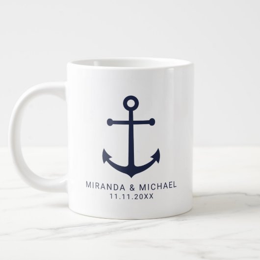 Modern Nautical Navy Blue Anchor Wedding Favor Cof Grote Koffiekop (Links)