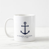 Modern Nautical Navy Blue Anchor Wedding Favor Koffiemok (Links)