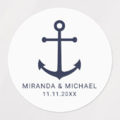 Modern Nautical Navy Blue Anchor Wedding Favor Labels (Design 2)