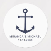 Modern Nautical Navy Blue Anchor Wedding Favor Labels (Design 1)