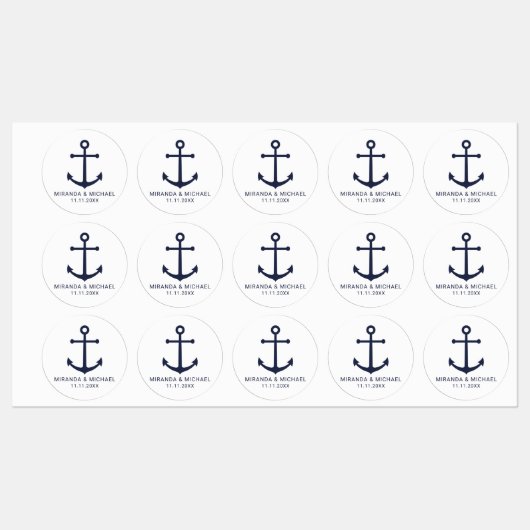 Modern Nautical Navy Blue Anchor Wedding Favor Labels (Vel)