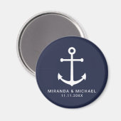 Modern Nautical Navy Blue Anchor Wedding Favor Magneet (Voorkant / Achterkant)
