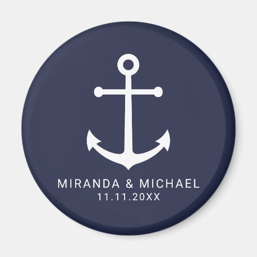 Modern Nautical Navy Blue Anchor Wedding Favor Magneet (Voorkant)