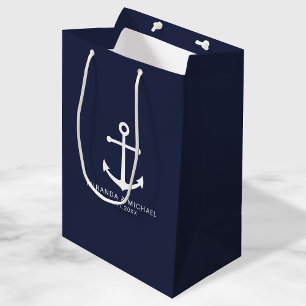 Modern Nautical Navy Blue Anchor Wedding Favor Medium Cadeauzakje