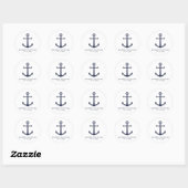 Modern Nautical Navy Blue Anchor Wedding Favor Ronde Sticker (Vel)
