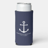 Modern Nautical Navy Blue Anchor Wedding Favor Seltzer Blikjeskoeler (Seltzer Voorkant)