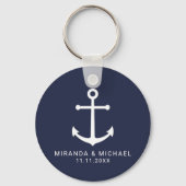 Modern Nautical Navy Blue Anchor Wedding Favor Sleutelhanger (Voorkant)