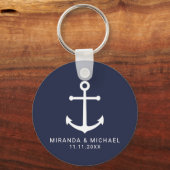 Modern Nautical Navy Blue Anchor Wedding Favor Sleutelhanger (Voorkant)