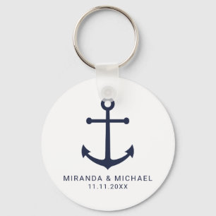 Modern Nautical Navy Blue Anchor Wedding Favor Sleutelhanger