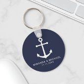 Modern Nautical Navy Blue Anchor Wedding Favor Sleutelhanger