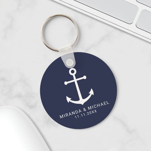 Modern Nautical Navy Blue Anchor Wedding Favor Sleutelhanger