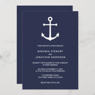 Modern Nautical Navy Blue Anchor Wedding Kaart