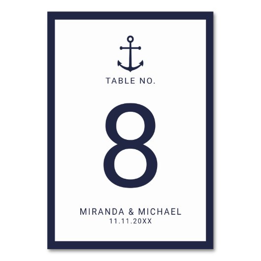 Modern Nautical Navy Blue Anchor Wedding Kaart (Voorkant)