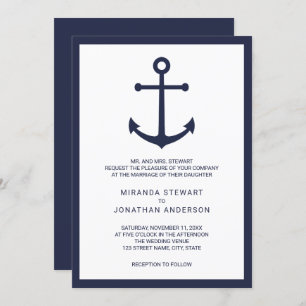 Modern Nautical Navy Blue Anchor Wedding Kaart